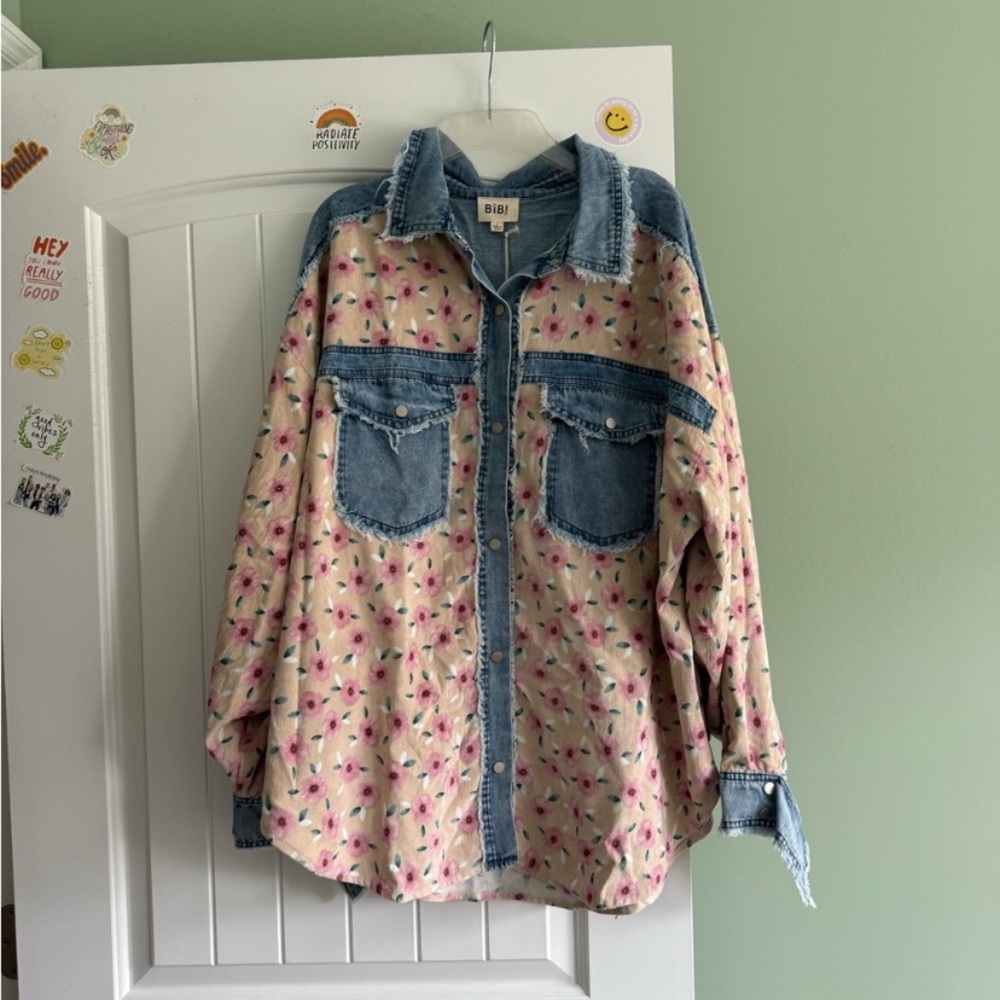 Bibi Rustic Romance floral denim chambray button up - Picture 8 of 8